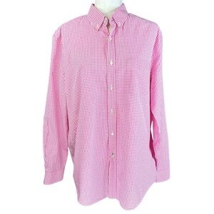 J McLaughlin Windowpane Button Down Shirt Large Pink White Relaxed Gingham